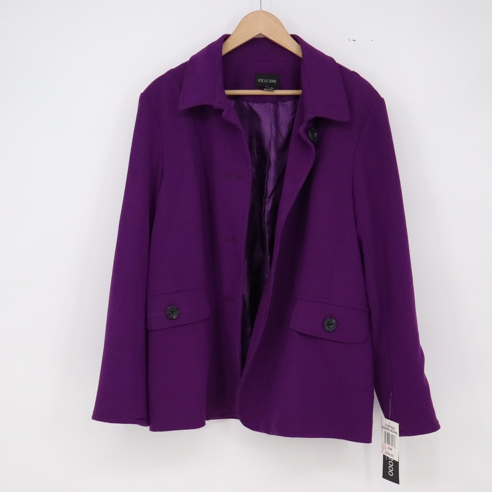 Focus 2000 Jacket Womens 20W Purple Collared Lined Plus Size NEW